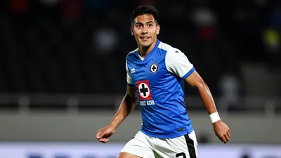 A photorealistic image of an anonymous Cruz Azul player, wearing a blue jersey with white sleeves, and white shorts, with...